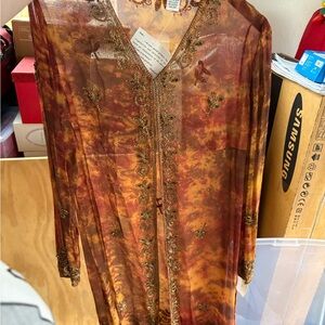 Gold Embellished Sheer Kaftan